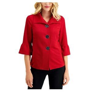 JM Collection Textured Bell-Sleeve Jacket New Red Amore M